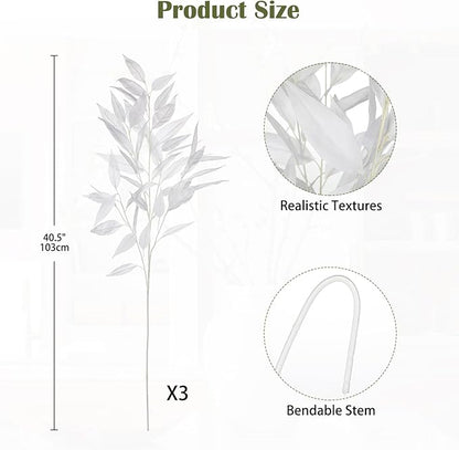 DILATATA 32 inch White Artificial Eucalyptus Spray Fall Eucalyptus Leaves Autumn Leaf Branches Faux Fall Stems for Floral Arrangement Autumn Festival Thanksgiving Decor