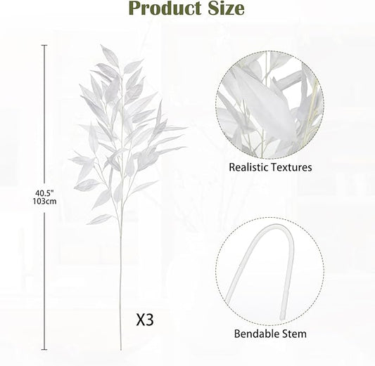 DILATATA 32 inch White Artificial Eucalyptus Spray Fall Eucalyptus Leaves Autumn Leaf Branches Faux Fall Stems for Floral Arrangement Autumn Festival Thanksgiving Decor