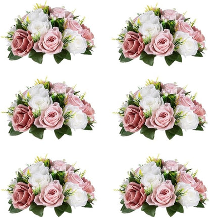 Flower Centerpieces for Wedding Tables: Wedding Table Decorations Dusty Rose & White Flower Balls Centerpieces for Engagement Cerebration Party Center Pieces 6 Packs