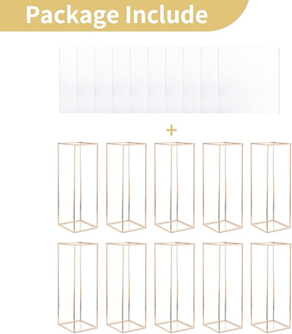Nuptio Gold Vases for Centerpieces Wedding with Acrylic Panel - 10 Pcs 31.5 inch Tall Gold Vase Wedding Centerpieces for Tables - Geometric Centerpieces Table Flower Stand for Weddings Centerpieces