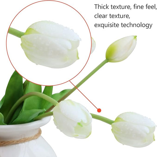 Artificial Flowers 20pcs Fake Tulips Real Touch, Faux Latex Tulips Flowers with Gift Box Soft Faux Tulips Bouquets Arrangements for Party Wedding Home Room Decoration(White)