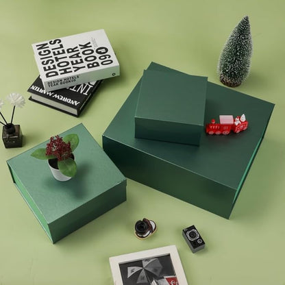 1 Pcs 6x6x3 Inch Green Magnetic Gift Box Small Magnetic Box with Crinkle Paper Green Small Gift Box with Shredded Paper Luxury Gift Boxes with Lids for Presents
