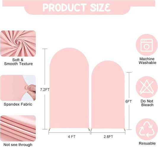 Dusty Rose Arch Backdrop Covers - 7.2FT, 6FT Spandex Fitted Wedding Arch Stand Covers Round Top Chiara Stretchy Arch Backdrop Cover for Wedding Birthday Party Decoration
