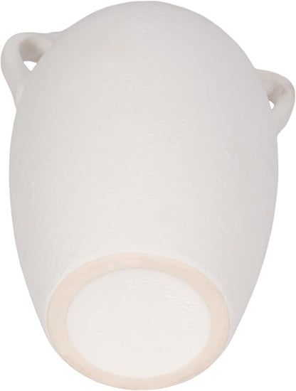 Decorative Vase for Home Decor – Textured Ceramic Jug with Handles, White Table Vase for Flowers, Modern Centerpiece for Living Room Styling or Shelf Displays, Casual Home Accent – 13", White