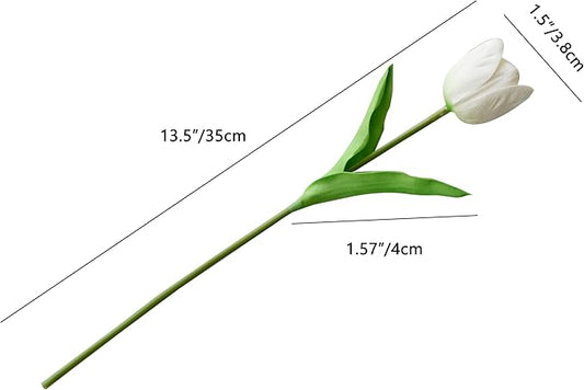 Mandy's Artificial Tulips 12 Stems White Partially Open PU Faux Flowers for Thanksgiving and Christmas Decorations Wedding Home Decor 13.5 Inch