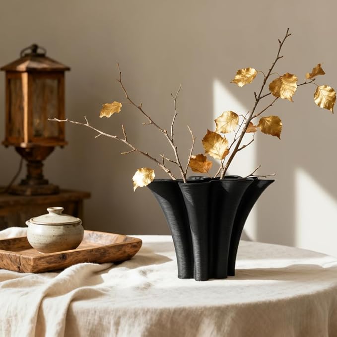 Black Ceramic Vase for Home Decor, Boho Artistic Irregular Shape Decorative Vase, Unique Modern Accent for Living Room Bedroom or Entryway