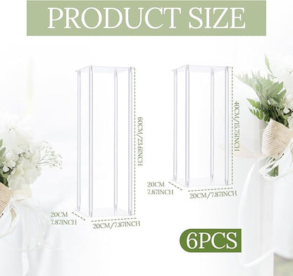 Yerliker 6 Pcs Wedding Flower Stand Acrylic Vase 23.6 Inches and 15.75 Inches Tall Clear Column Pillar Flower Stand Tabletop Display Rack for Wedding Centerpieces Birthday Party Decorations