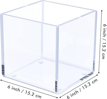 Kamehame Clear Acrylic Vase, 6"x6"x6" Wide Vase for Centerpieces, Succulent Pots Planters, Floral Square Cube Flower Vases for Home Office Wedding Decor