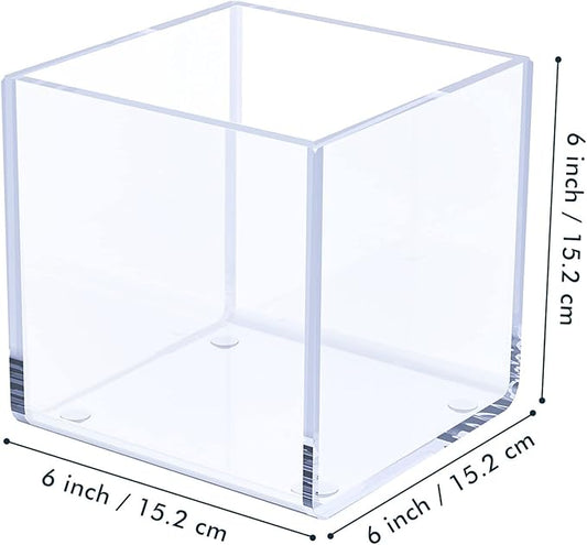 Kamehame Clear Acrylic Vase, 6"x6"x6" Wide Vase for Centerpieces, Succulent Pots Planters, Floral Square Cube Flower Vases for Home Office Wedding Decor