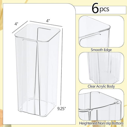 6 Pack 9.25 Inch Tall Flowers Vase, Clear Acrylic Bud Vase for Wedding Decorations, Home Decor, Housewarming Gift