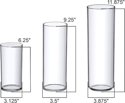 Amazing Abby - Viola Magra - Plastic Cylinder Vases (3-Piece Set), Acrylic Flower Vases for Wedding Centerpieces, Home Decorations, Office Ornaments, Shatter-Proof, 6" + 9" + 12" (H) (Not Glass)