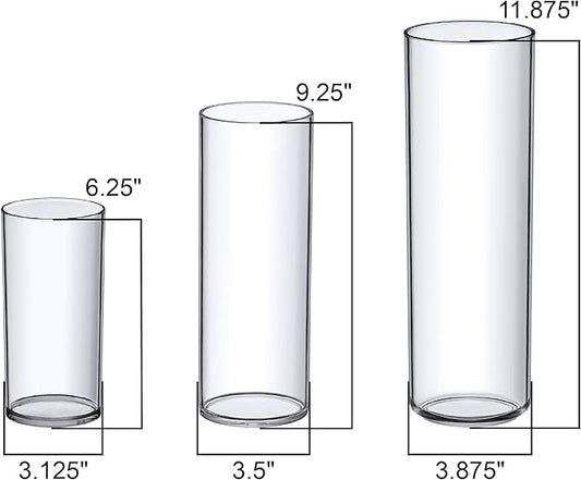 Amazing Abby - Viola Magra - Plastic Cylinder Vases (3-Piece Set), Acrylic Flower Vases for Wedding Centerpieces, Home Decorations, Office Ornaments, Shatter-Proof, 6" + 9" + 12" (H) (Not Glass)