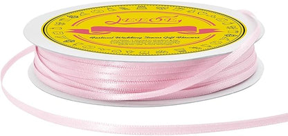 Double Face Lt.Pink Satin Thin Ribbon 1/8 inch X 100 Yards Polyester Lt.Pink Ribbon for Gift Wrapping Very Suitable for Weddings Party Hair Bow Invitation Decorations and More