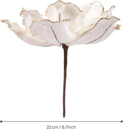 KI Store Christmas Tree Poinsettia Flower Cream White Velvet Magnolia Artificial Floral Ornaments Pack of 6 for Christmas Tree Decoration Wedding Centerpiece