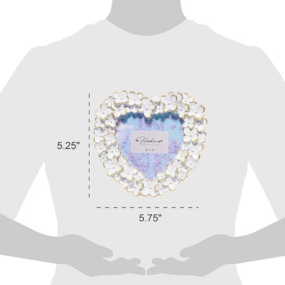 Hodao 4x4 Inch 3D Floral Heart Shaped Frame - Hand-Crafted Resin Picture Frame with White & Gold Accents for Wedding, Valentine’s Day & Romantic Home Decor (White Gold-Heart)