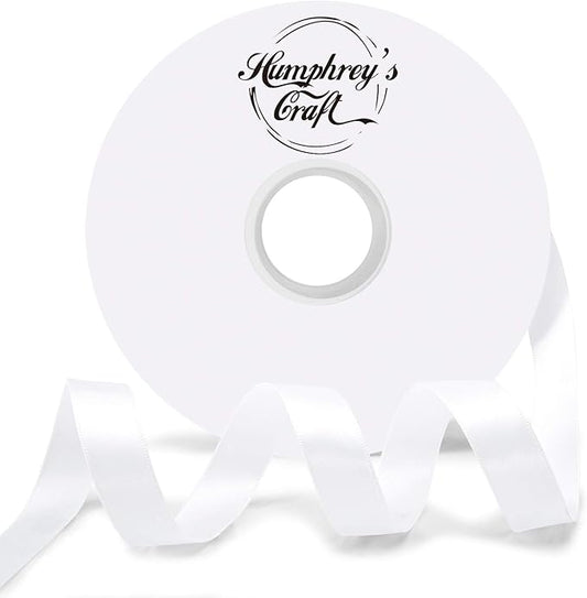 Satin Ribbon 5/8 Inch White Double Faced - 25 Yards for Gift Wrapping DIY Bows Crafts Bridal Bouquet Cutting Ceremony Sewing Christmas Wedding Baby Shower Decoration Humphrey's Craft