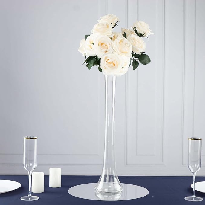 Efavormart 6 Pack Clear Heavy Duty Eiffel Tower Glass Vases with Round Base, Tall Skinny Flower Bud Vase Centerpieces - 20"