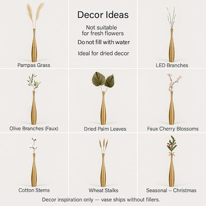 Leewadee Large Gold Home Decor Floor Vase - Wooden 26 inch Tall Farmhouse Decor Flower Holder for Fake Plant and Pampas Grass