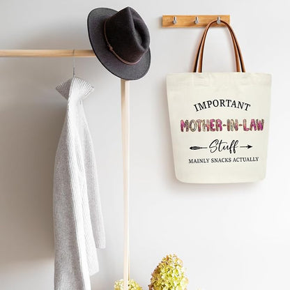 Canvas Tote Bag for Women, Important Stuff Bag with Leather Handle, Reusable Grocery Bags for Shopping Beach Travel
