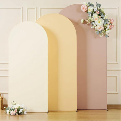 Boho Arch Backdrop Cover 8FT 7.2FT 6.6FT Stretchy Wedding Arch Covers Set of 3 Spandex Fitted Nude Champagne Cream Fabric Backdrop Cover for Party Baby Shower Birthday Decoration