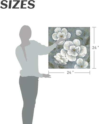 summer melody White Floral Canvas Wall Art - Vintage Blooming Gray Flowers Painting Abstract Botanical Picture Modern Prints Artwork for Bedroom Living Room