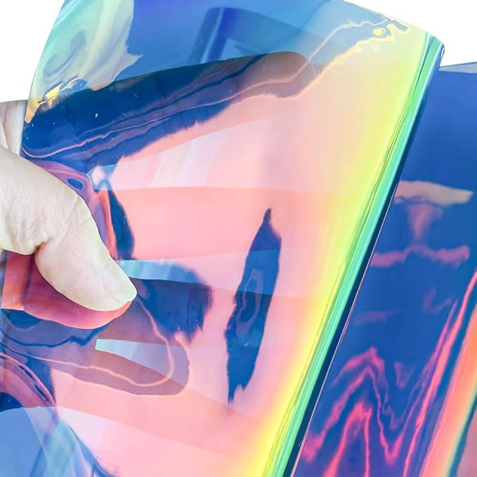 ONEART | 16 Gauge Holographic Iridescent Plastic Vinyl, 16"x54" Transparent Vinyl Fabric-Blue