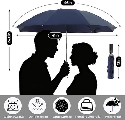LLanxiry Compact Travel Umbrella, 44" Canopy, Automatic Open/Close Windproof Umbrella, 210T Pongee, 8-Rib Fiberglass, Travel Size Mini, Portable Rain/Sun Umbrellas UPF 50+ with Cover