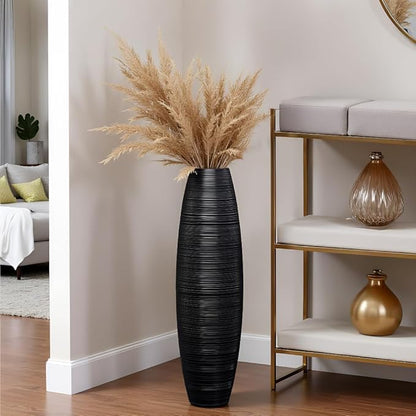 Tall Floor Vase, 27.5 inches (70cm, 2.3FT) Floor Vase Sturdy, Luxury, Textured for Decorative Branches Dried Flowers, Tall Vases for Rustic Living Room, Home Decor, Resin Black Vases