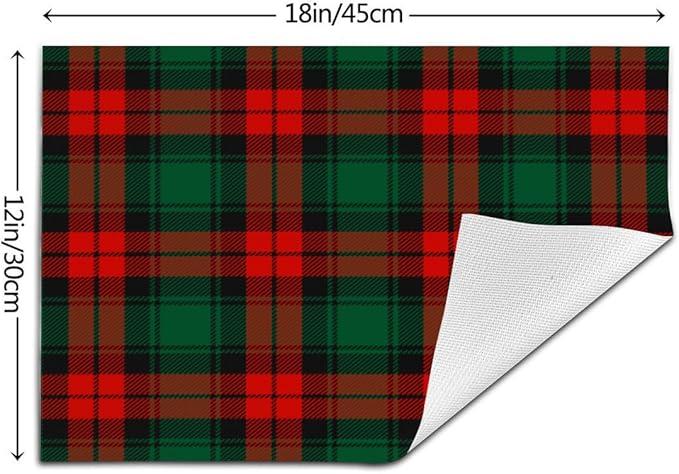 PVC Placemats Set of 6 Wipeable Table Mats Washable Heat Resistant Non Slip Vinyl Dining Table Mat for Kitchen Indoor Outdoor Patio Farmhouse Place Mats Christmas Green Red Grid Decorative