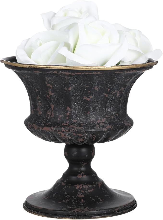 FUOYLOO Vintage Metal Urn Planter, Tall Urn Planter for Indoor Outdoor Plants, Farmhouse Bucket Flower Pots, Garden Pillar Flowerpot, Suitable for Home Office Wedding Desktop Ornament