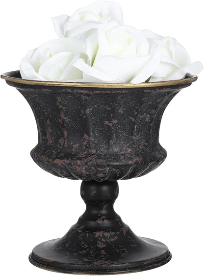 FUOYLOO Vintage Metal Urn Planter, Tall Urn Planter for Indoor Outdoor Plants, Farmhouse Bucket Flower Pots, Garden Pillar Flowerpot, Suitable for Home Office Wedding Desktop Ornament