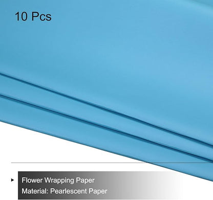 MECCANIXITY Pearlescent Film Flower Wrapping Paper 22.8x22.8 Inch Waterproof for DIY Crafts, Gift/Gift Box Packaging Lake Blue Pack of 10