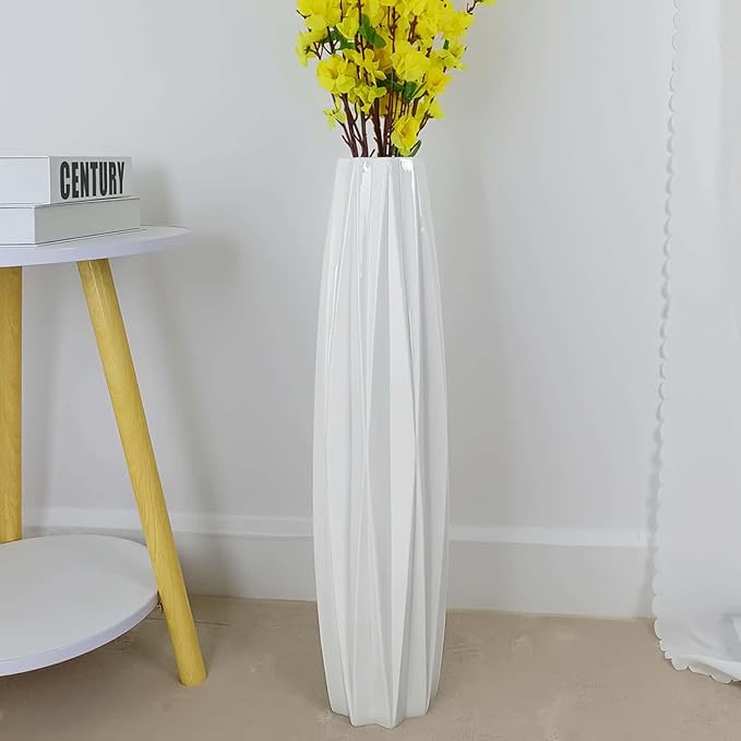 White Floor Ceramic Vase 28 Inches Tall Flower Holder Decorative Large Vases for Table Centerpieces Shelf Home Decor Living Room Branches Sky-Dried Flower Arrangement Simple Decorative