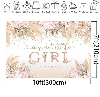 Mocsicka Boho Hello Baby Backdrop Boho Chic Pink Flowers Baby Shower Background Vinyl A Sweet Little Girl is on The Way Party Cake Table Decorations Photo Booth (10x7ft)