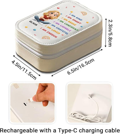 Wrappiness Girls & Women Lovely Makeup Box With LED Mirror - Personalized Jewelry Box Organizer Portable Ideal for Travel, Gift for Daughters Sisters Friends (Kind Smart Loved, Women)