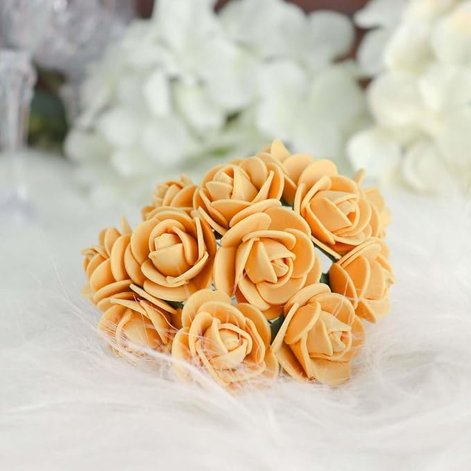 Efavormart 48 Roses | 4" Tall Gold Real Touch Artificial DIY Foam Rose Flowers with Stem, Craft Rose Buds