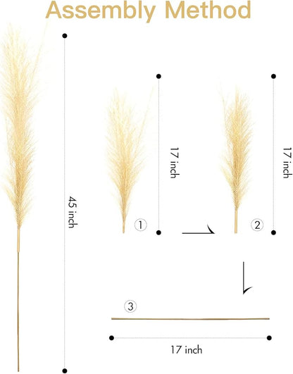 9 Pcs 45" Tall Pampas Grass Gold Decor, Long Stem Artificial Flower Floor Vase Large Faux Floral Pompas Fake Plants Dried Bouquet Arrangement Vase Filler for Boho Home Wedding Decoration
