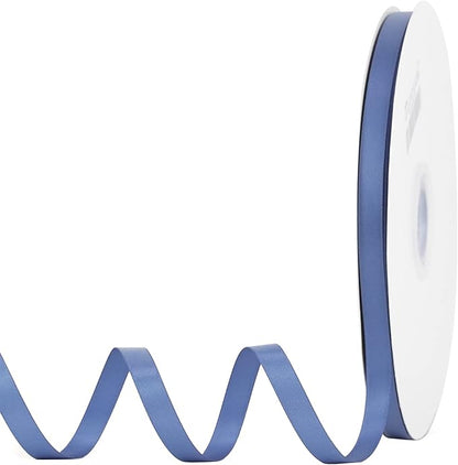 MEEDEE Blue Ribbon 3/8 Inch Smoke Double Faced Satin Silk Dusty Wedding Ribbon for Gift Wrapping, Hair, Lei Making, Card Making, 100 Yards