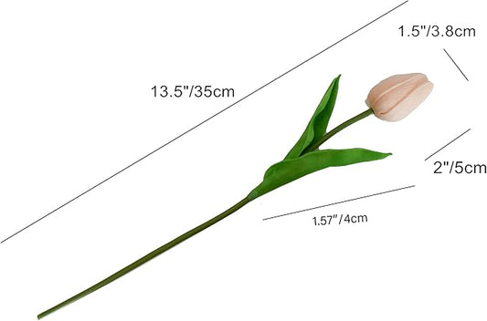 Mandy's Artificial Tulips 20 Stems Champagne PU Faux Flowers for Thanksgiving and Christmas Decorations Wedding Home Decor 13.5 Inch