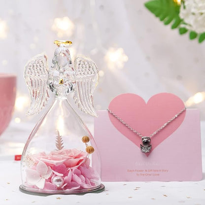 Angel Preserved Roses, Birthday Gifts for Women, Mom, Grandma, Wife, Mothers Day Glass Angel Women's Gifts, Wedding Gifts, Valentines Gifts for Her, Mothers Day Wishes Gifts for Mom