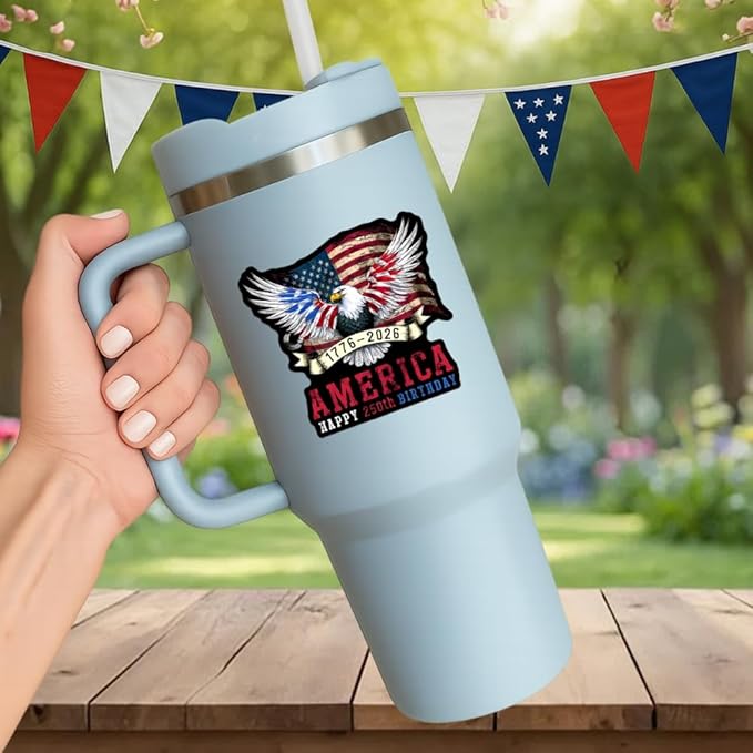 HANDICHI Design 5-Pack 2 Inch America 250th Birthday Stickers (1776–2026), Waterproof Patriotic Eagle & Flag Vinyl Decals