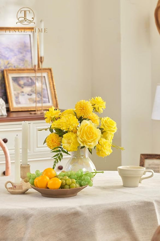 TINGE TIME Yellow Artificial Flowers Combo Box Set, Gradient Color Fake Flower Leaf with Stems for DIY Wedding Bouquets Table Centerpieces Baby Shower Home Party Floral Arrangements Decorations