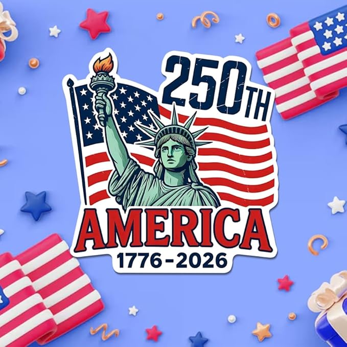 HANDICHI Design 5 Pack 3 Inch America 250th Anniversary Stickers (1776–2026), Patriotic Statue of Liberty & USA Flag Vinyl Decals
