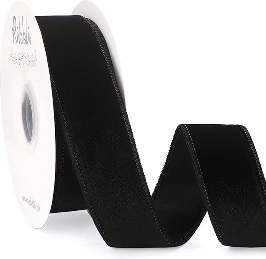 Ribbli Black Velvet Wired Ribbon 1.5 Inch Velvet with Satin Christmas Ribbon for Gift Wrapping Christmas Tree Decoration Crafts Wreaths Supplies-Continuous 10 Yards
