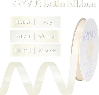 Ivory Satin Ribbon, Double Faced 3/8 Inch X 50 Yards Ivory Ribbon, Premium Satin Ribbon for Gift Wrapping, Crafts, Hair Bow Making, Sewing, Flower Bouquet, Wedding Party Decor