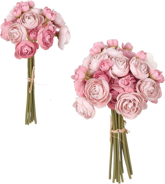 IPOPU Artificial Ranunculus 2 Bouquets Silk Flowers with Stems 12PCS Faux Ranunculus Mini Fake Flowers for Wedding Bouquet Bridal Shower Decorations Floral Filler Flowers Centerpieces (Dusty Rose)