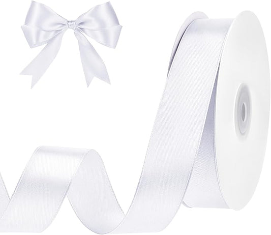 White Ribbon 1 Inch 50 Yards White Satin Ribbon for Crafts DIY Hair Chair Cheer Bows Christmas Bedroom Decor Gift Wrapping Wedding Invitation