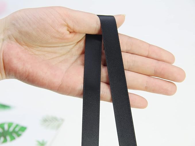 Black Double Faced Satin Ribbon 5/8 Inch (15mm) - 100 Yards Continuous Fabric for Flower Boutique, Gift Wrapping, Christmas, DIY Crafts, Hair Headband, Sewing, Home Decoration