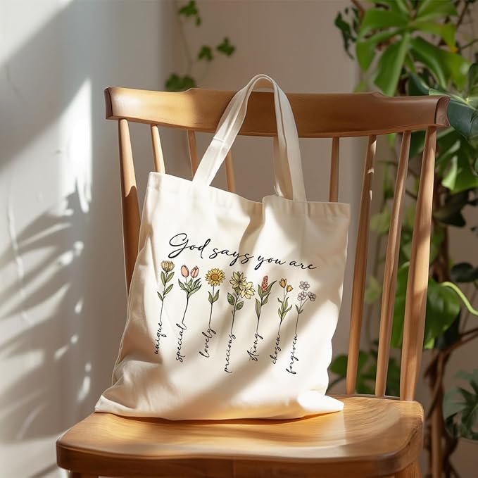 Aesthetic Canvas Tote Bag, Floral Pattern, Medium Size, Female, Eco-friendly, Double-sided Design