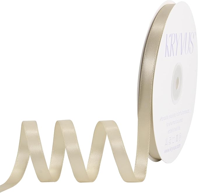 Beige Satin Ribbon, Double Faced 3/8 Inch X 50 Yards Beige Ribbon, Premium Satin Ribbon for Gift Wrapping, Crafts, Hair Bow Making, Sewing, Flower Bouquet, Wedding Party Decor